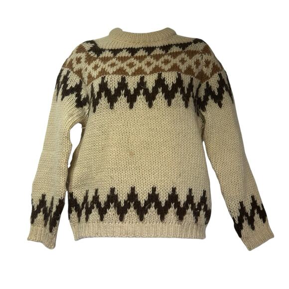 Vintage Scotch Craft 100% Virgin Wool Sweater Fair Isle Pattern Cream Brown - Picture 1 of 3